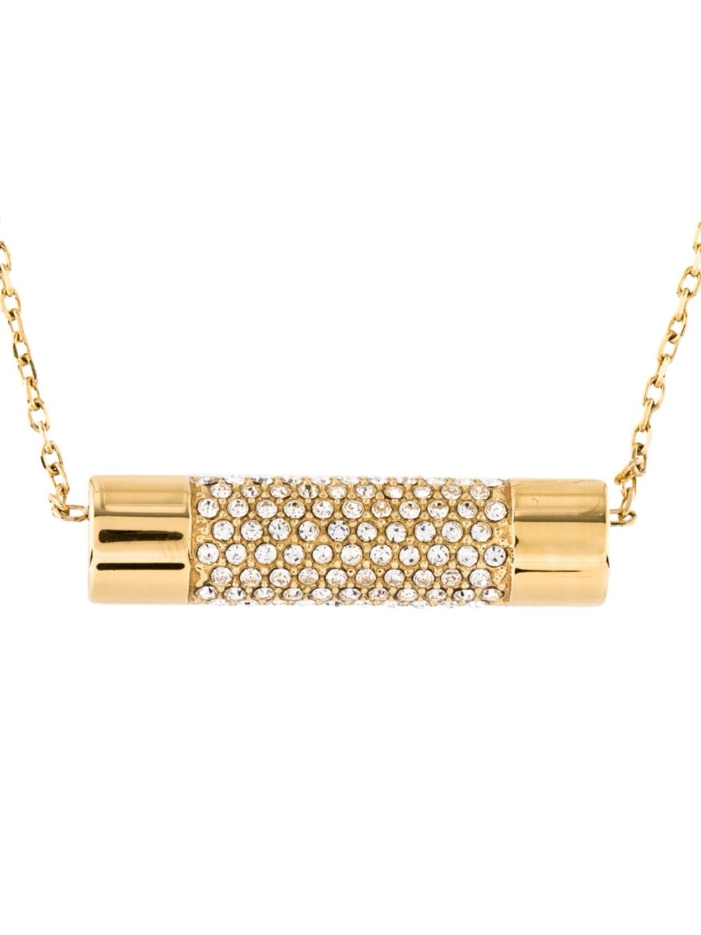 Michael Kors Gold Tone Crystal Pavé City Barrel Pendant Necklace - Picture 2 of 6